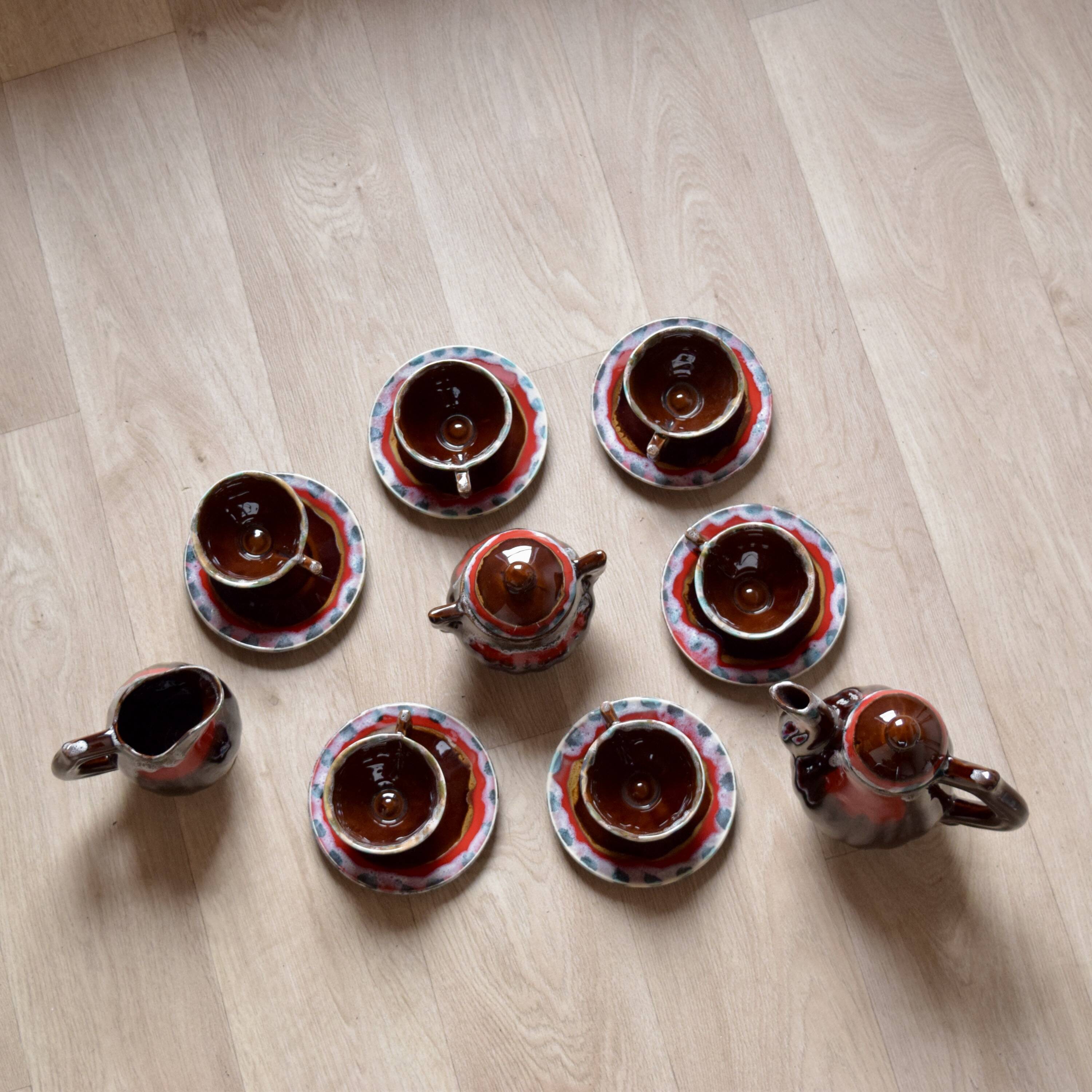 VALLAURIS - vintage coffee or tea service - signed - 15 pieces