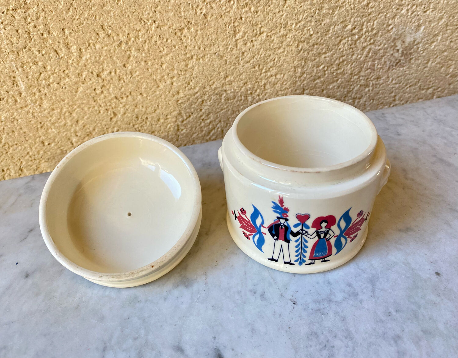 Pot ceramic bomb box Sarreguemines model Ribeauville vintage 60/70s