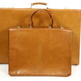 Set three vintage leather suitcases