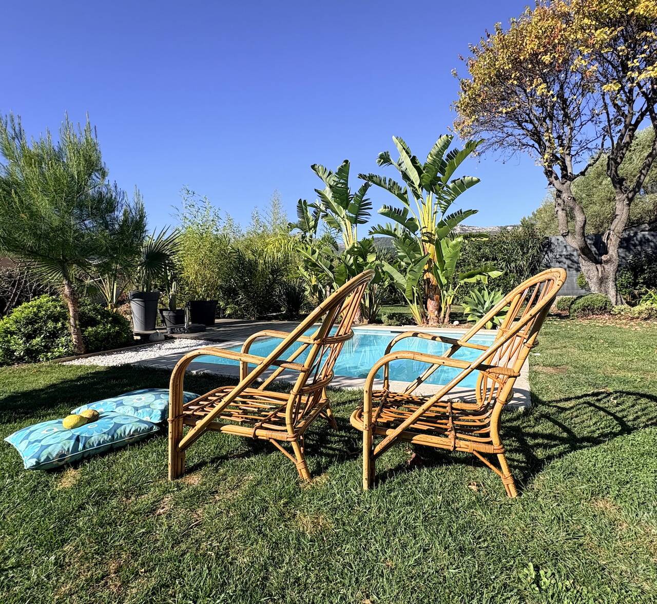 Pair of rattan armchairs "Audoux-Minnet" 1960