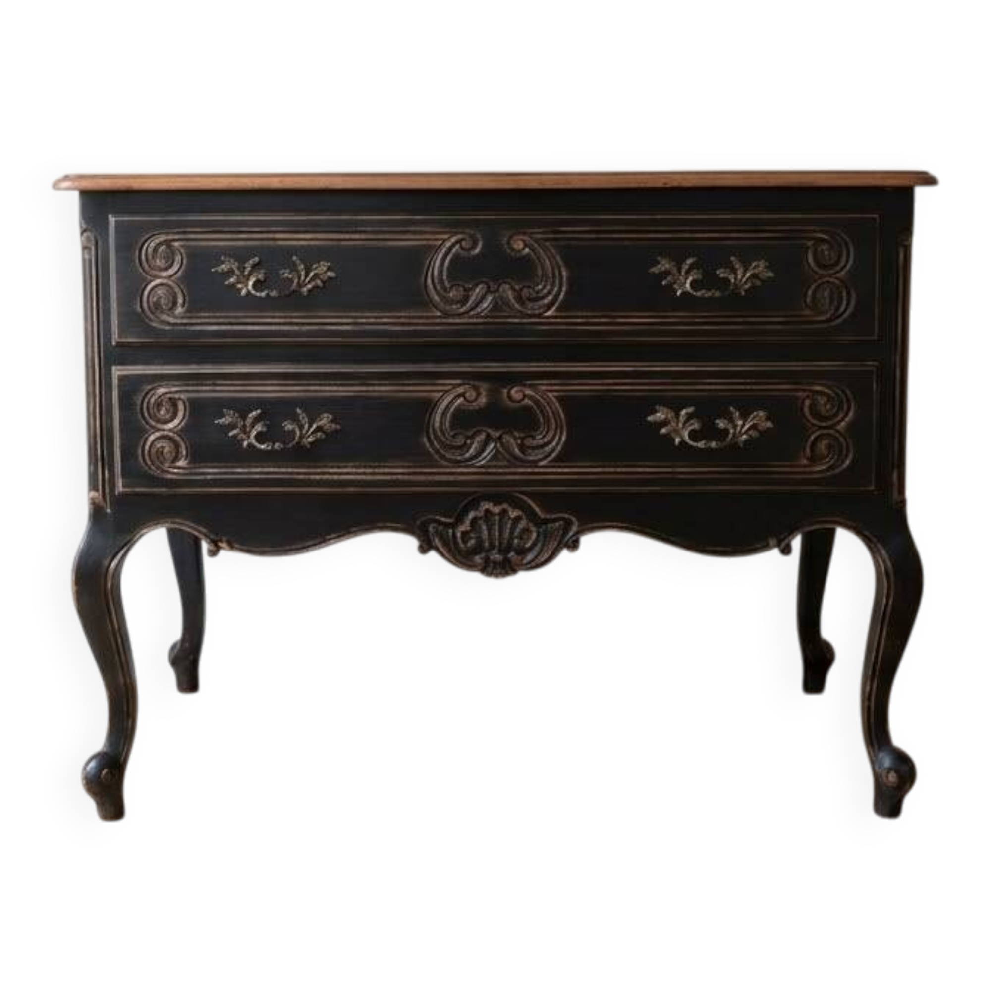 Louis XV black and wood commode