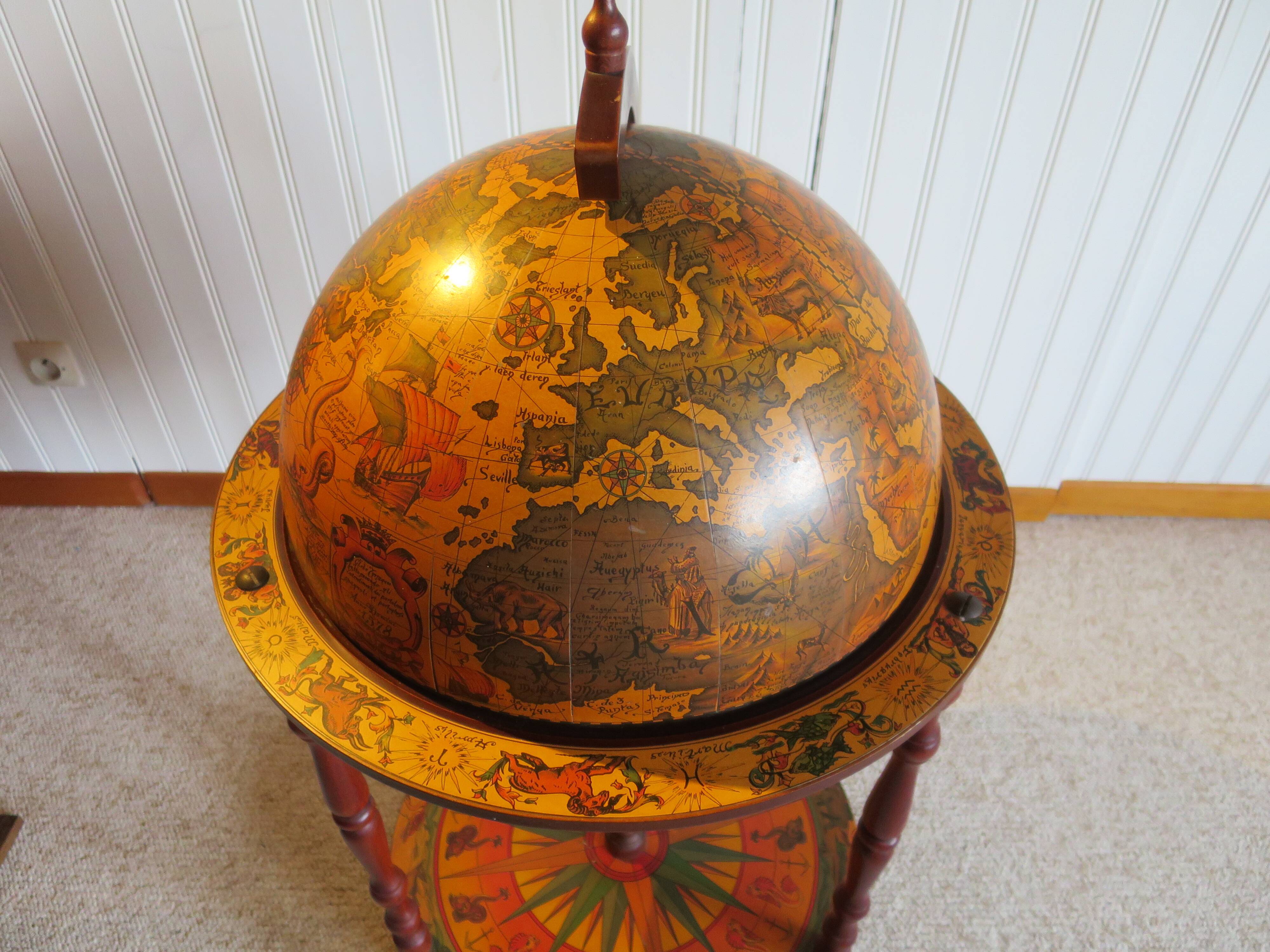 Vintage globe bar cabinet, colonial style, Italy, 1970s