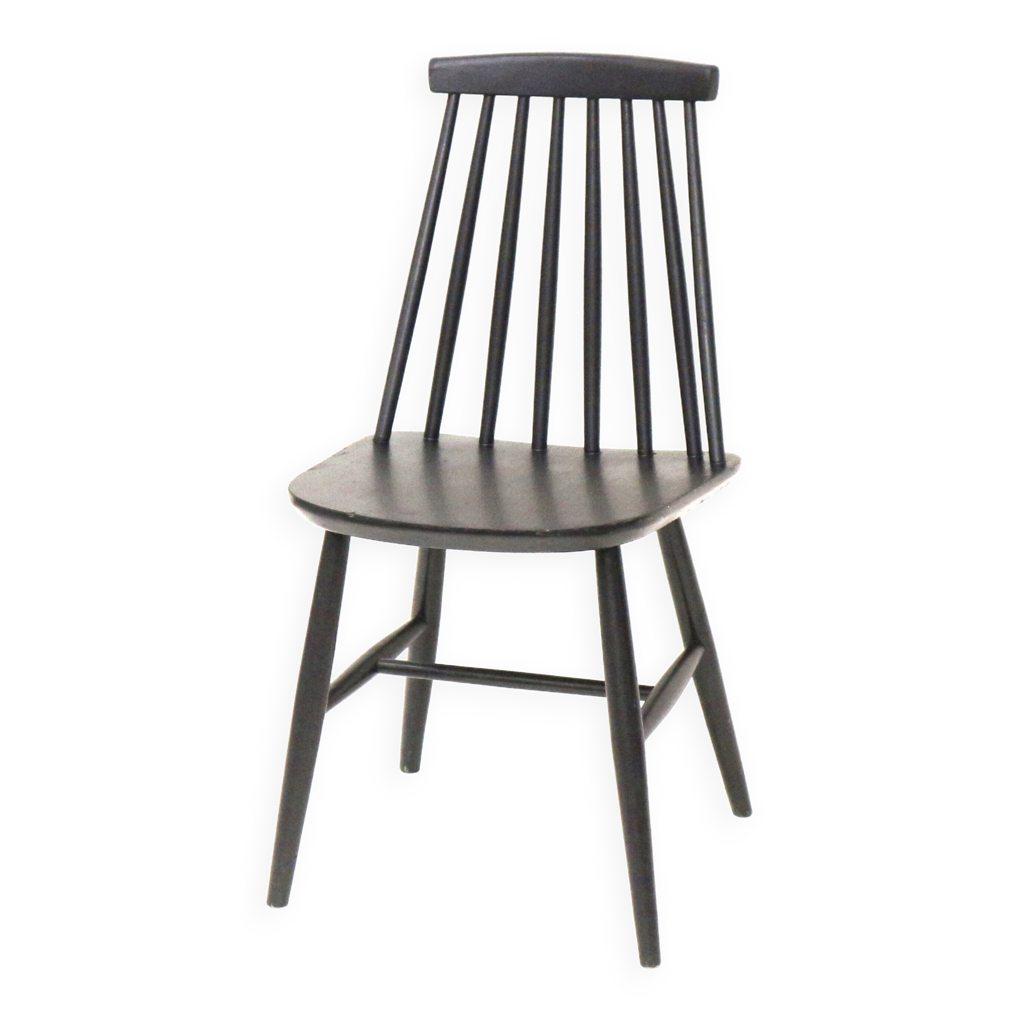 Vintage matt black slatted chair from the 60s