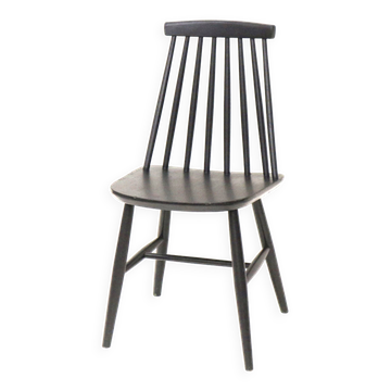 Vintage matt black slatted chair from the 60s