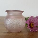 Small pink opaline vase with butterfly motif