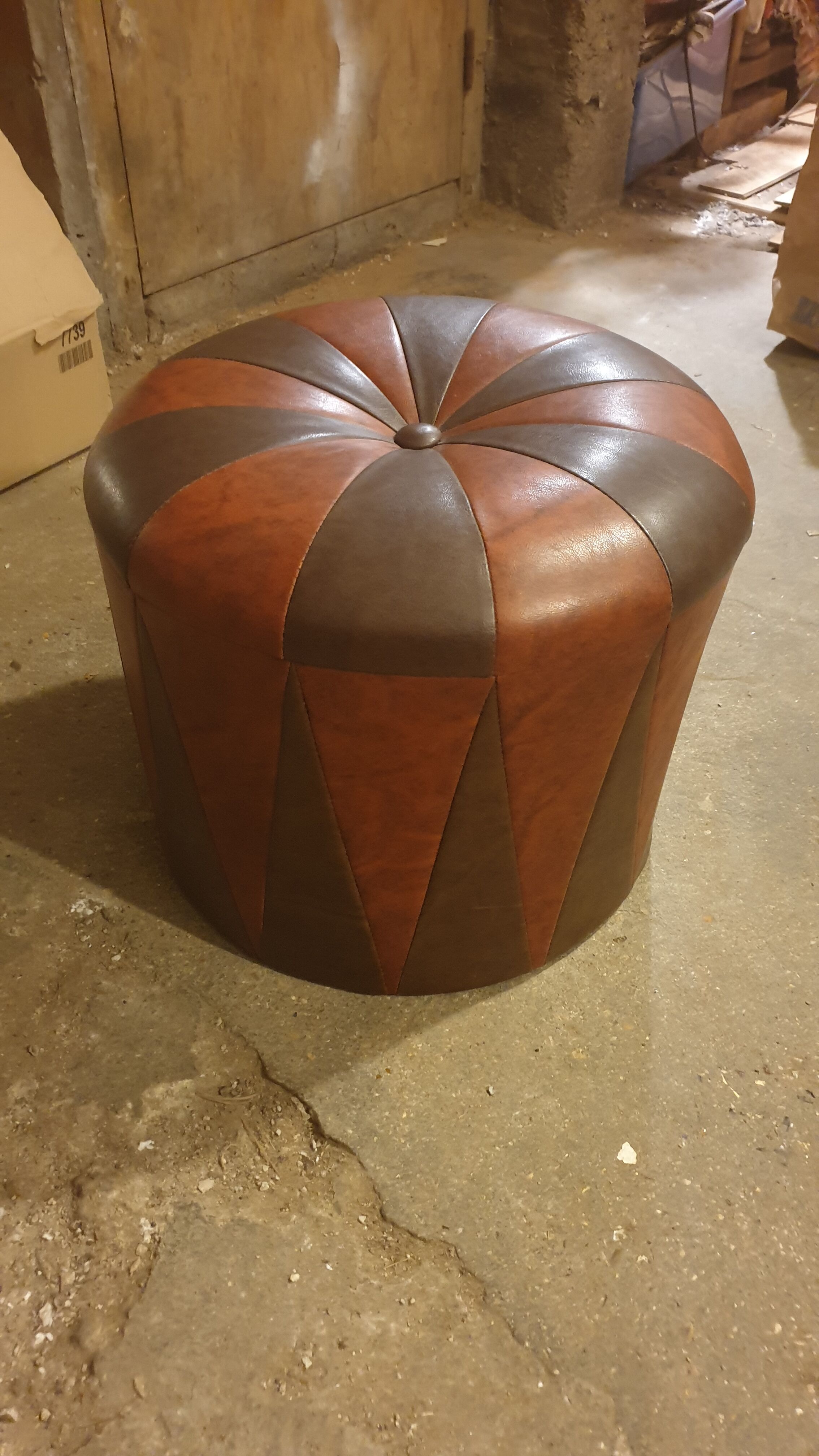 Vintage leather pouf