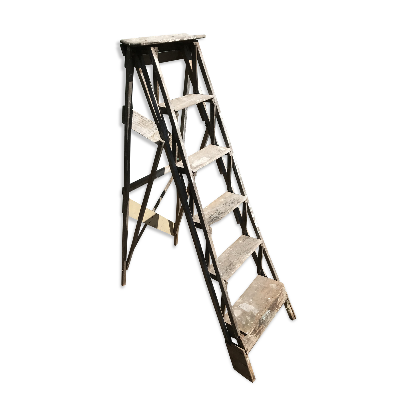 Former painter's stepladder wood 6 marches decoration vintage library