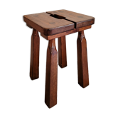 Tabouret brutaliste en bois