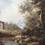 Oil on panel: lively landscape