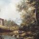 Oil on panel: lively landscape