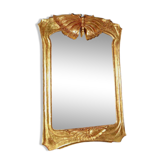 Old Art Nouveau mirror carved wood gilded gold leaf butterflies decor 84x55 cm