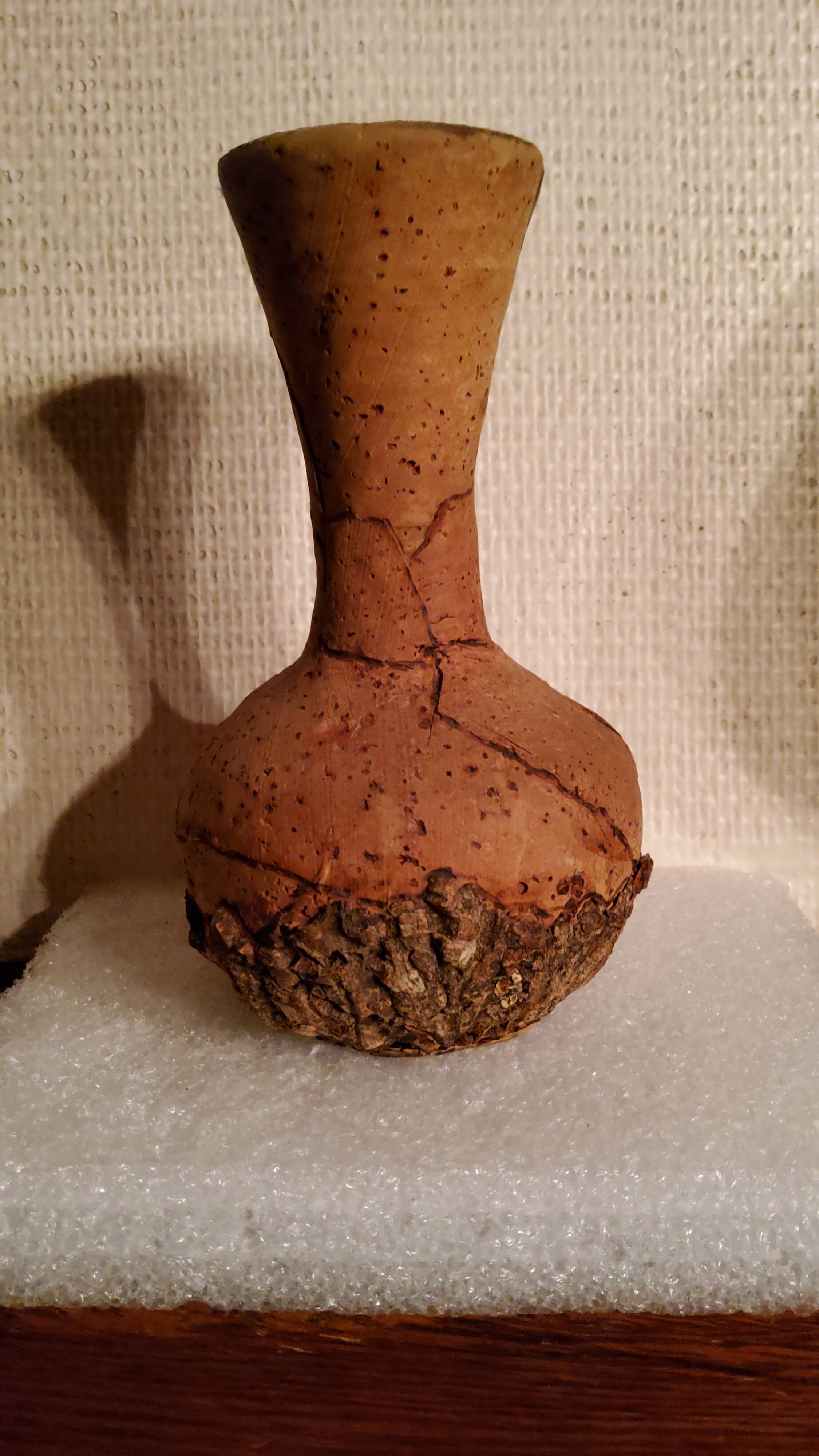 Terracotta vase covered with cork from the 70s