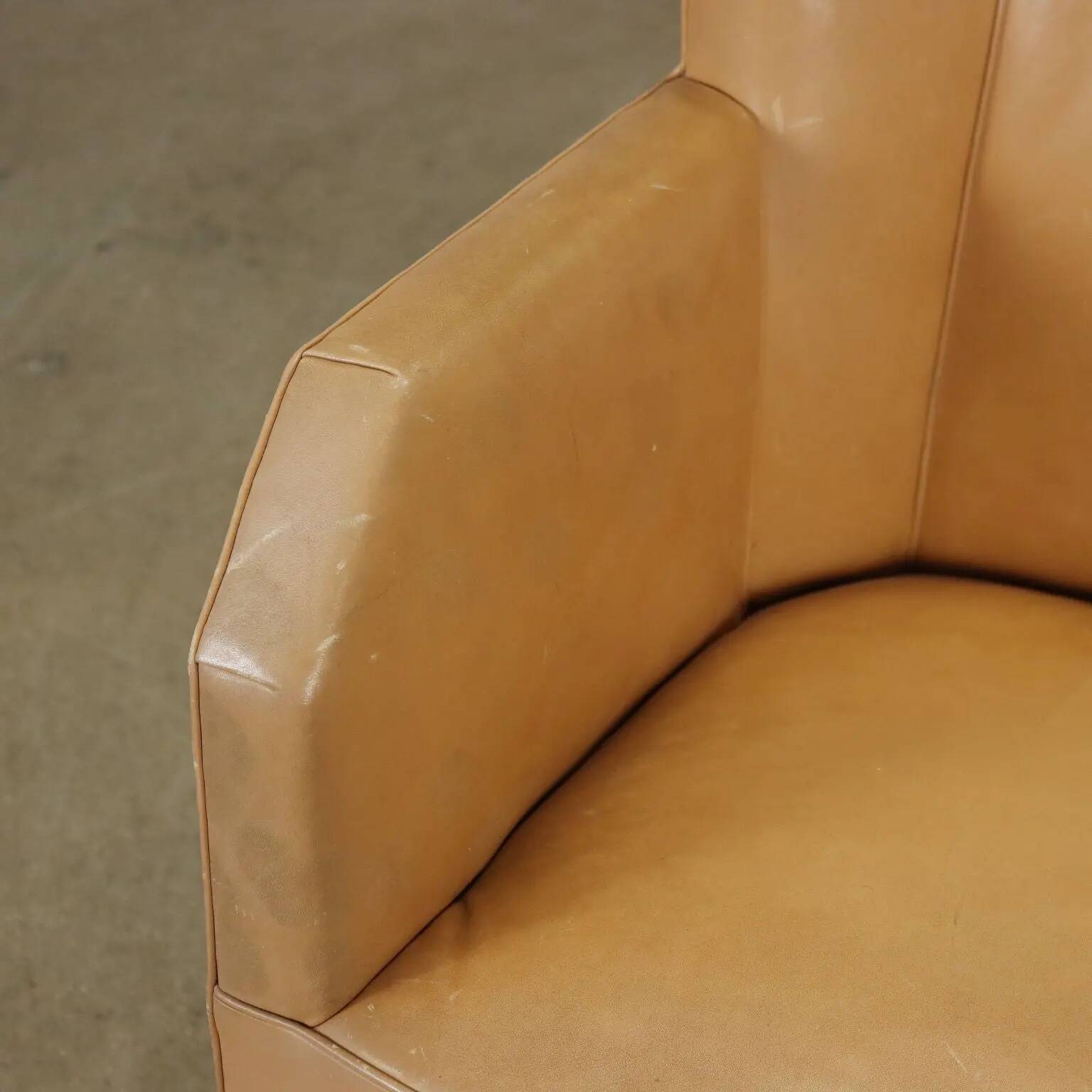 Vintage armchair in faux leather and painted beech, Italy, 1930s-1940s.