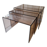 Vintage deco nesting table in smoke plexiglas 1970