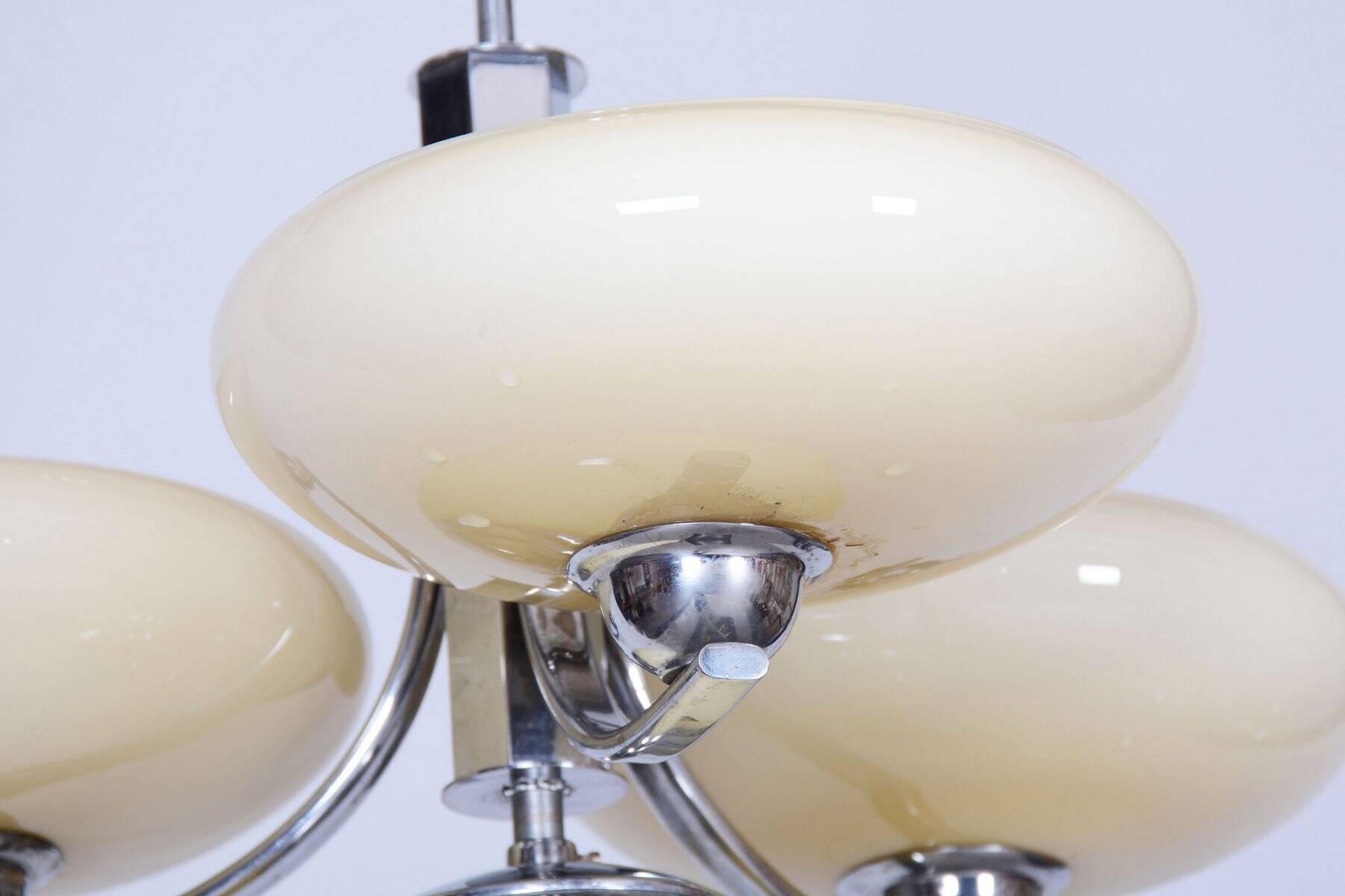 Art Deco Chandelier in Chrome-Plated Steel and Opal Glass, Czech, 1920s