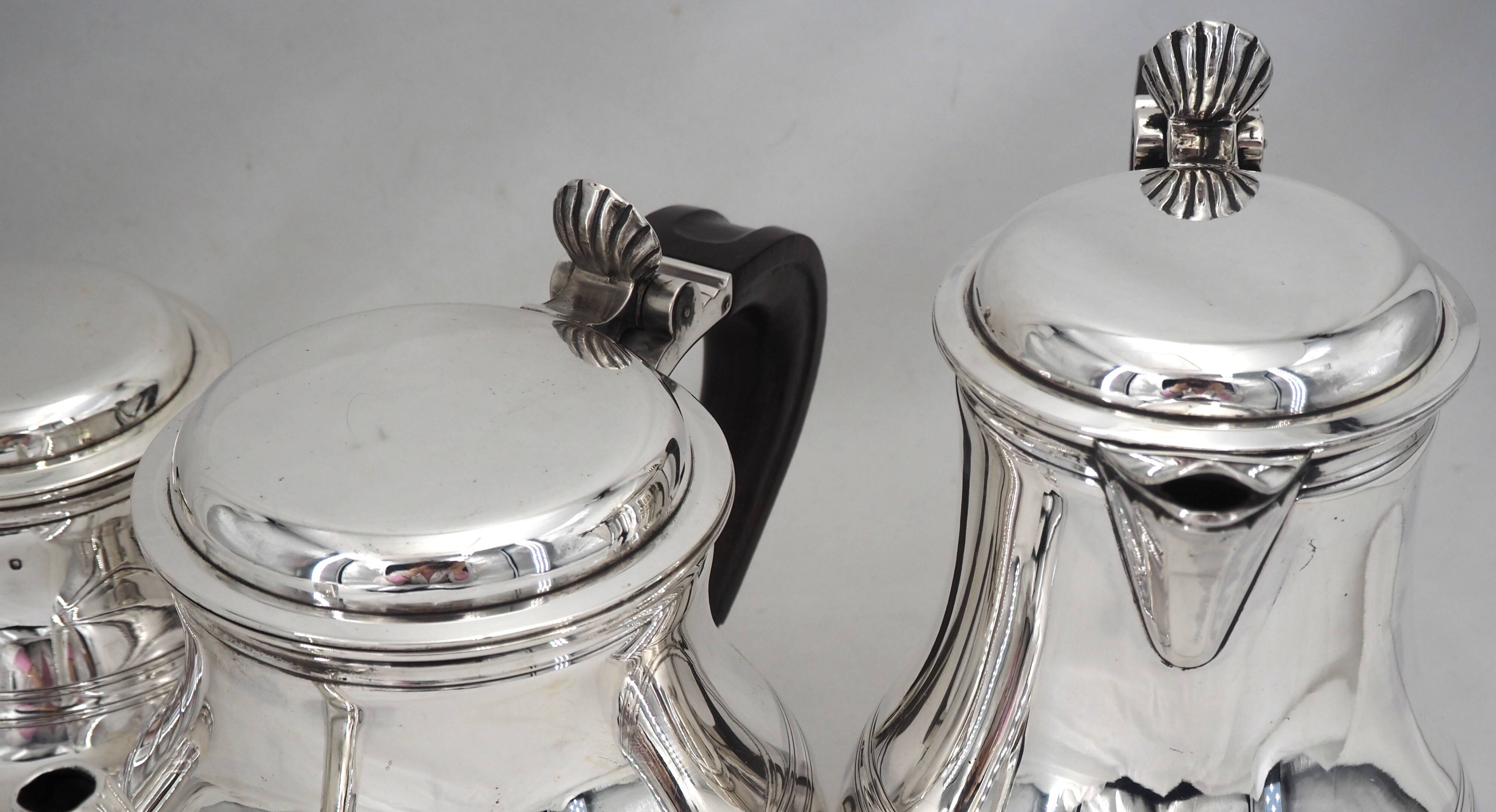 Puiforcat, tea and coffee service, 4 pieces, solid silver Minerva, excellent condition.