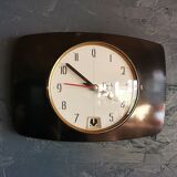 Vintage formica clock rectangular silent wall pendulum "Black transistor flash"