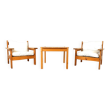 Vintage pine wood armchair set, 1980s