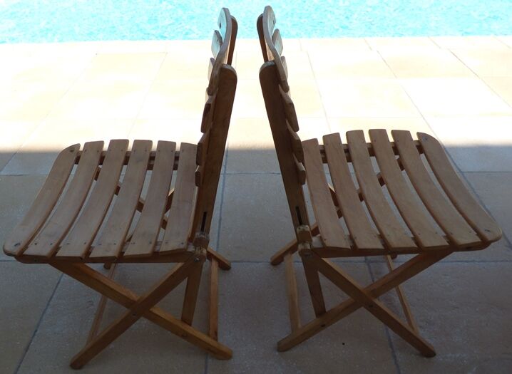 Table et 2 chaises pliantes de jardin en bois naturel