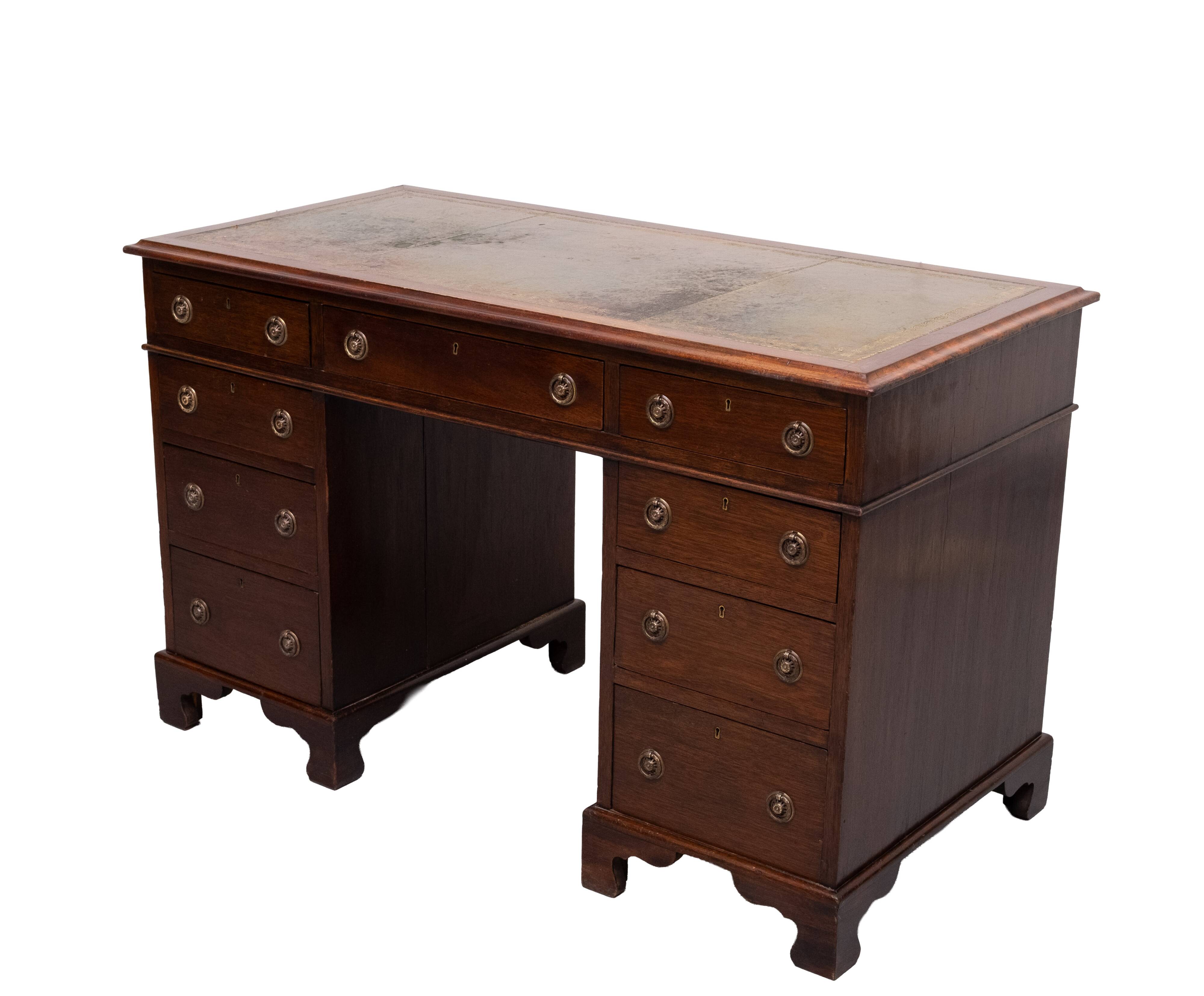 Antique English Mahogany pedestal Desk 1850s