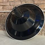 Large industrial pendant lampshade in black enamelled sheet metal.