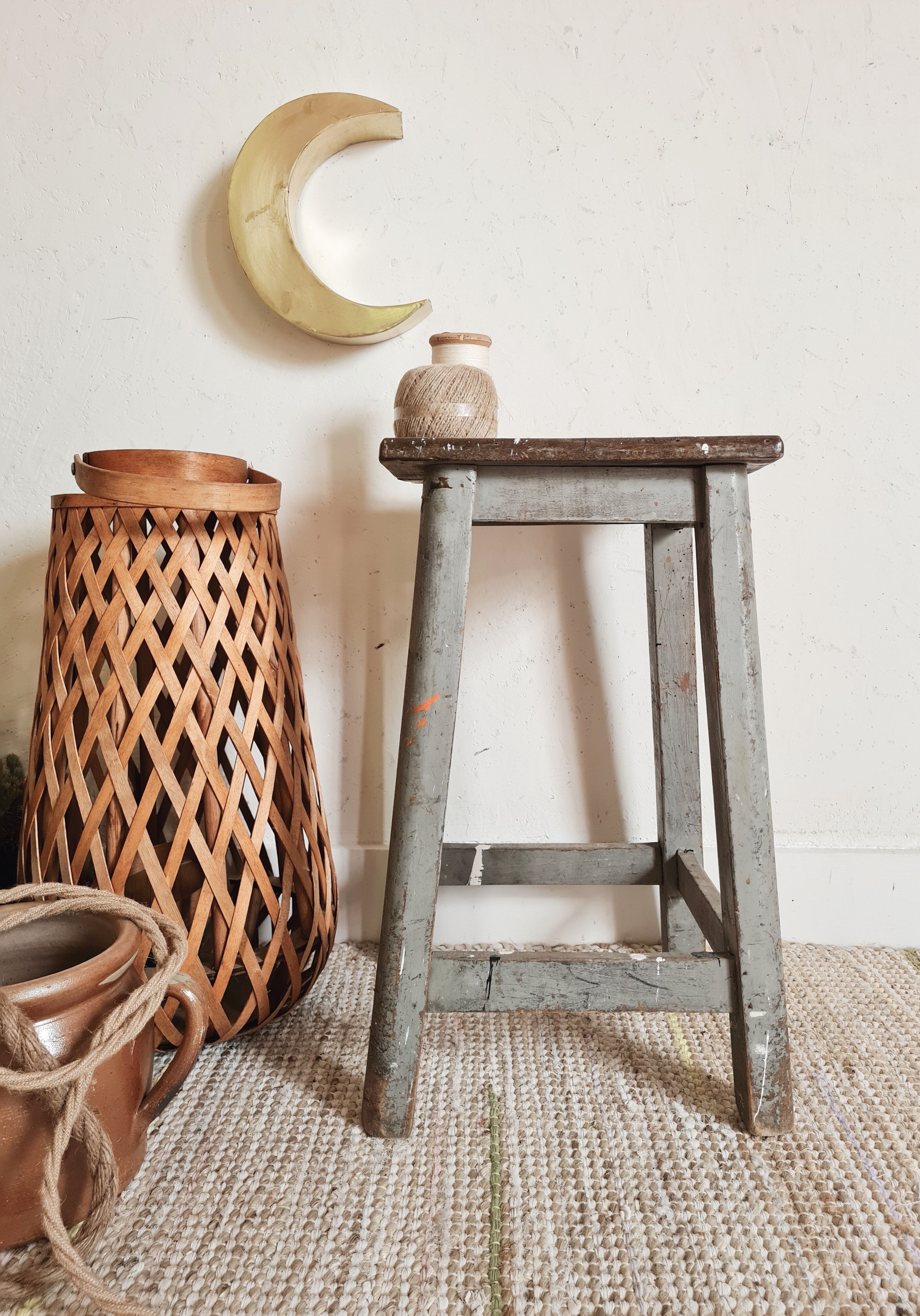 Patinated grey vintage painter's stool