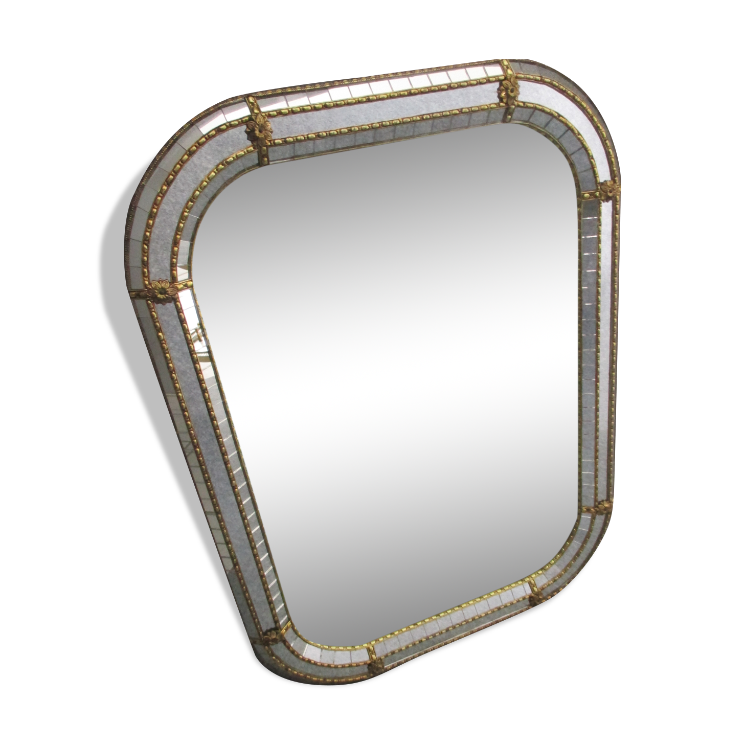 Miroir a facettes et parcloses laiton 1930/1950 - 64x81cm