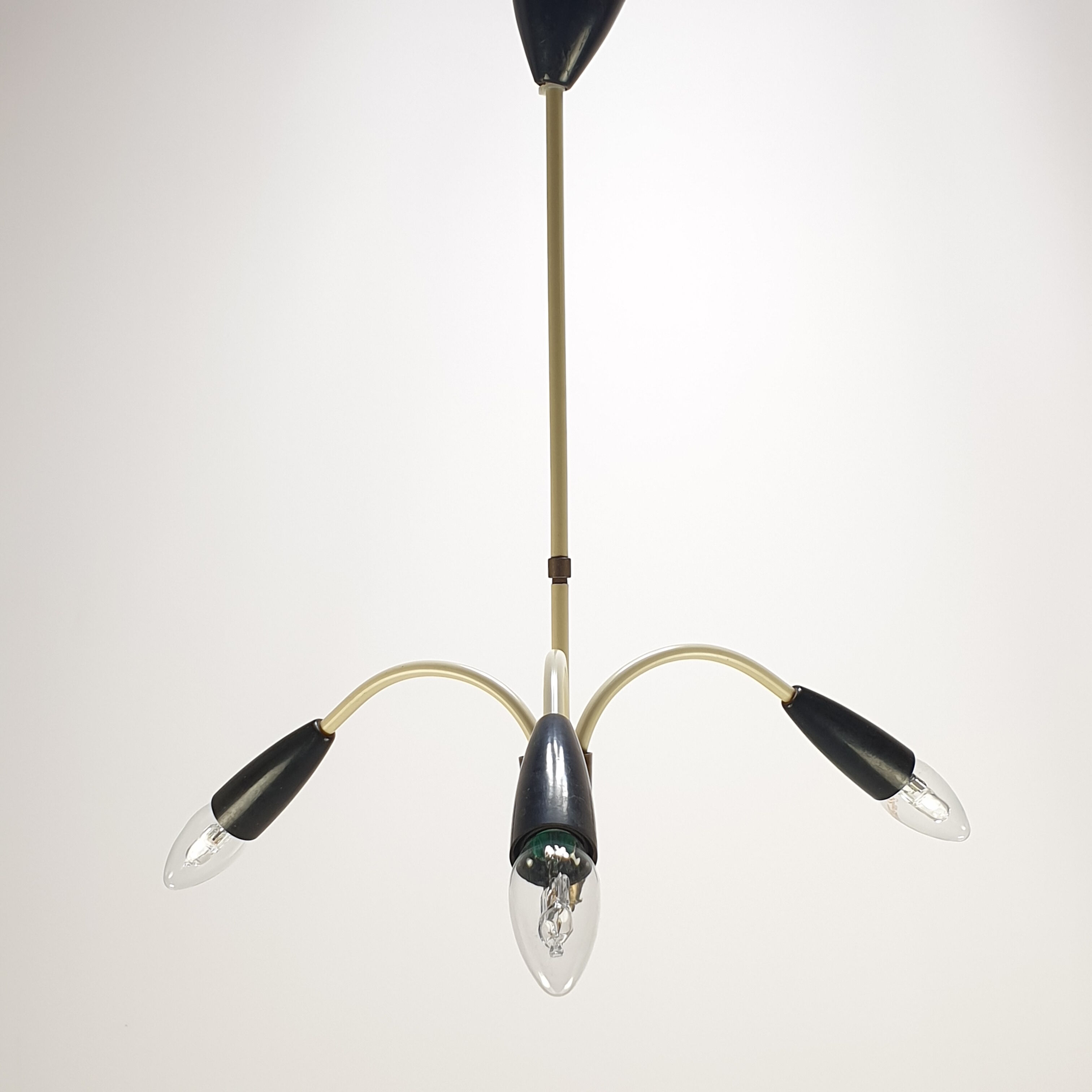 Italian 3 Armed Chandelier with Brass, 1960s