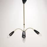 Italian 3 Armed Chandelier with Brass, 1960s