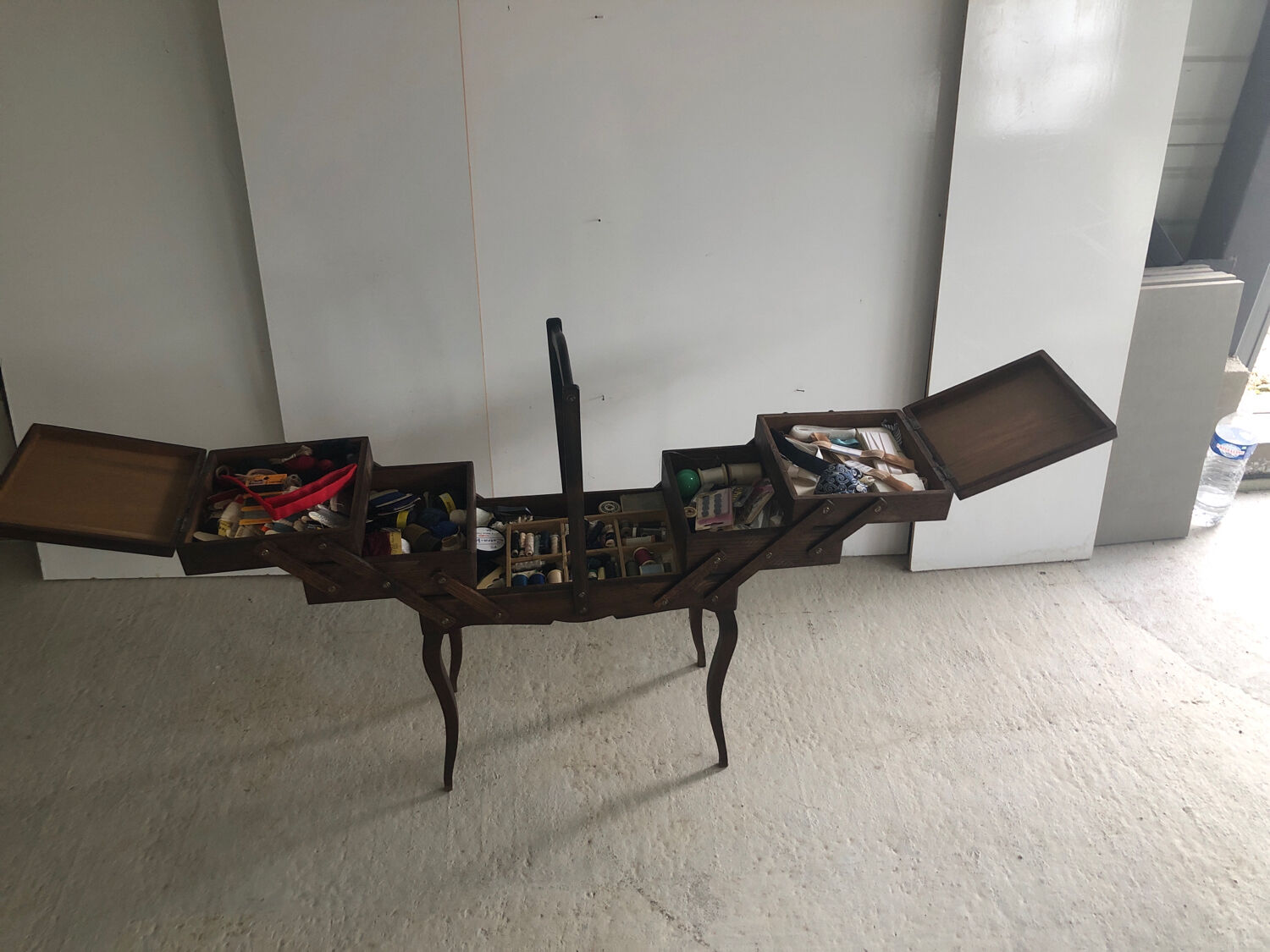 Vintage wood worker with sewing kit