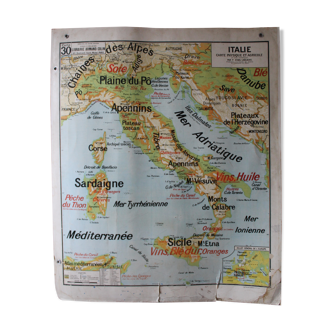 Carte scolaire ancienne N°30 « Italie carte physique, agricole, industrielle"