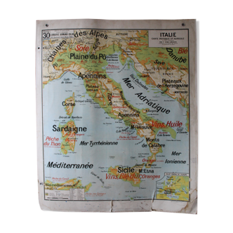 Ancient school map No.30 "Italy - Physical, agricultural, industrial map"