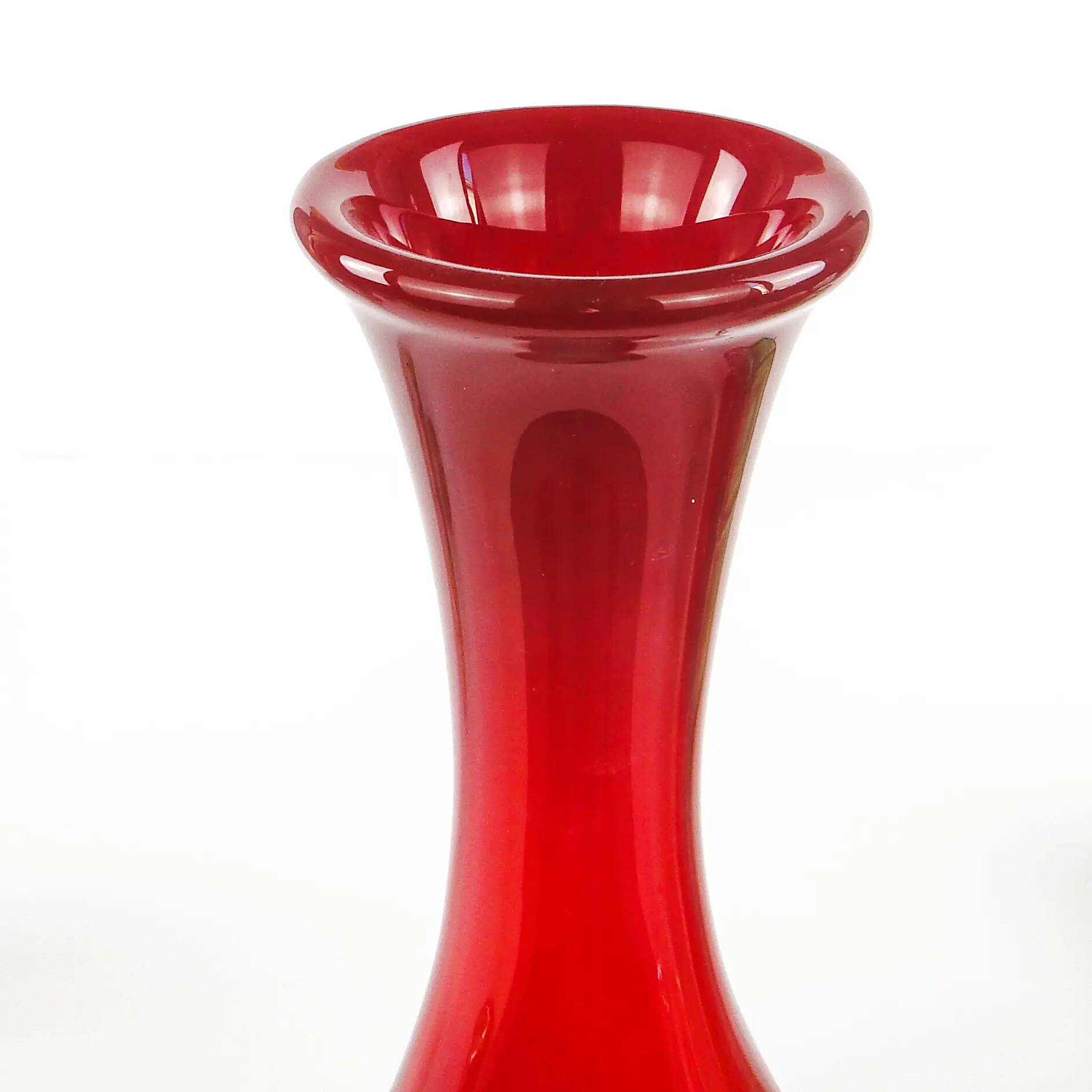 Mid-century modern vase, red glass, Poland, 1970s