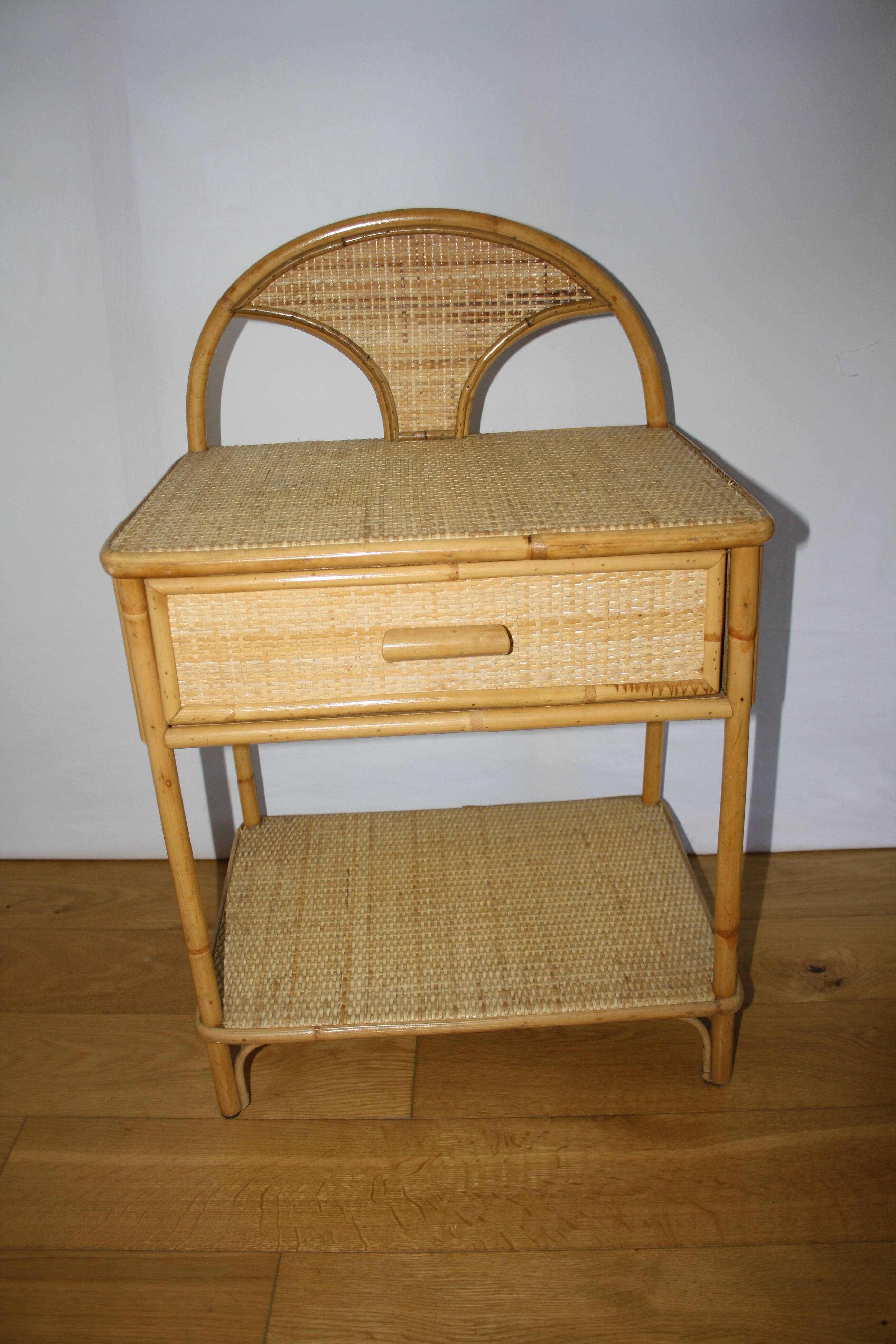 Rattan bedside table with drawer