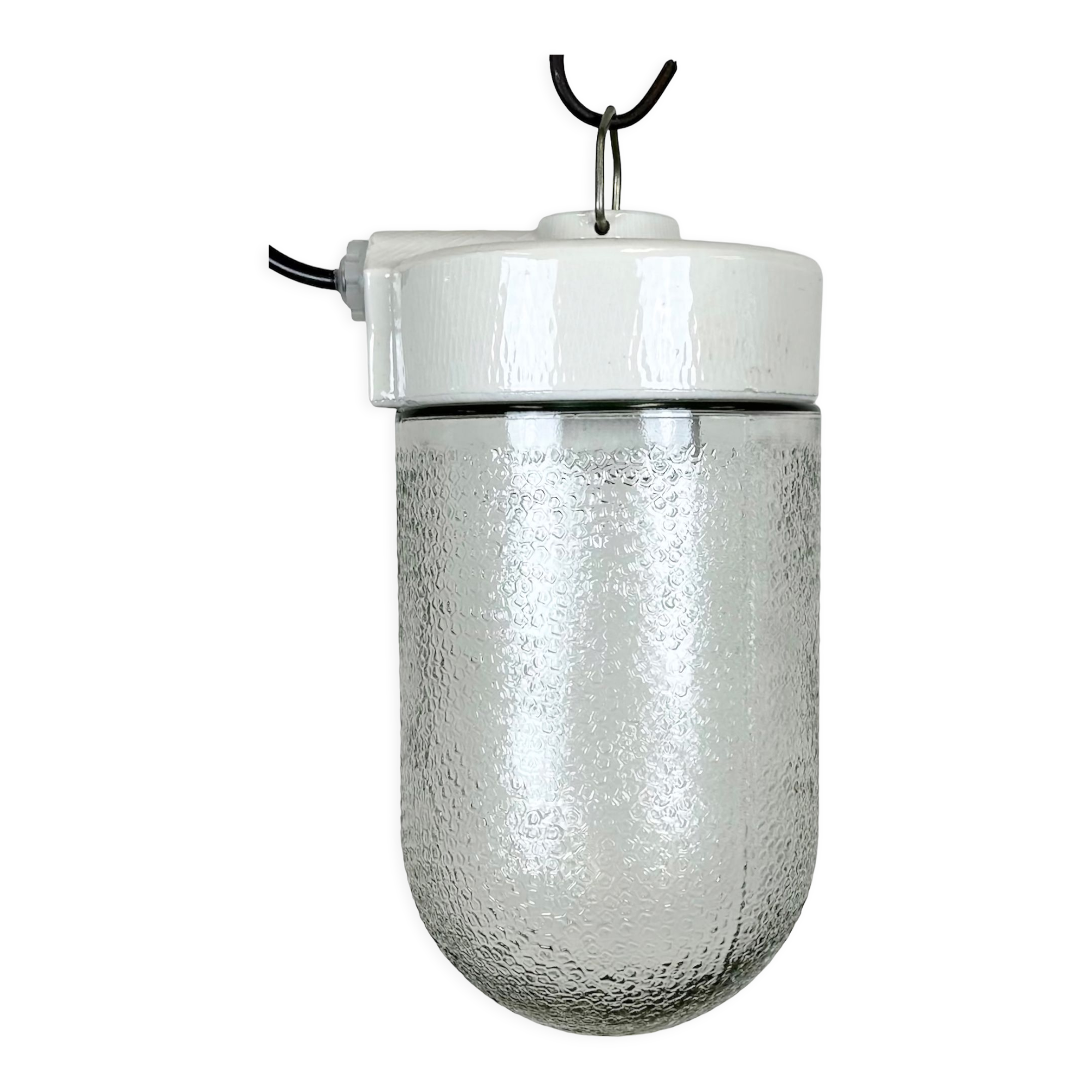 Suspension en porcelaine blanche vintage avec verre dépoli, années 1970