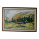 Peinture à l'huile sur panneau vintage " Cabane de montagne avec forêt et collines " - Vintage et encadrée