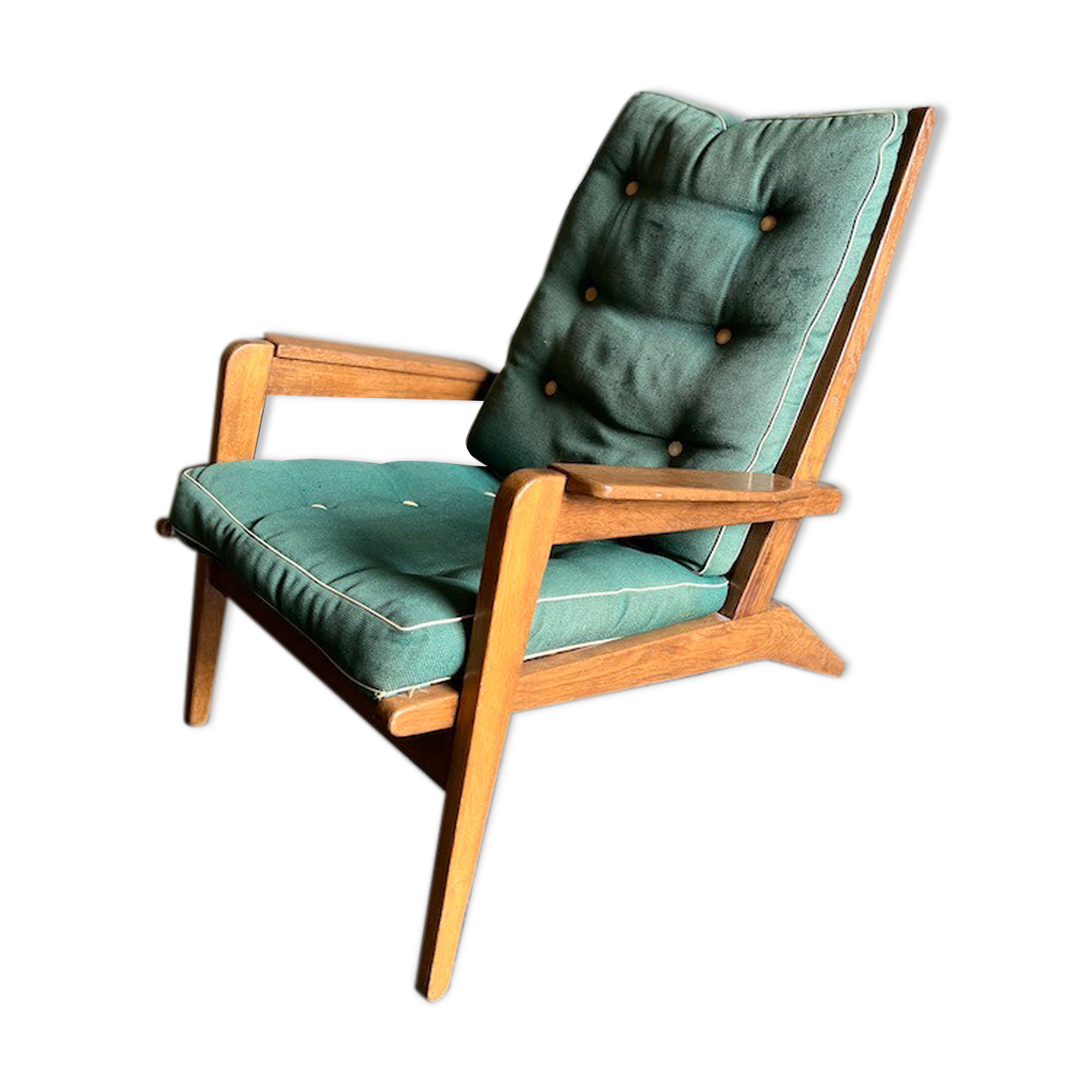 Airborne FS105 oak and fabric armchair by Pierre Guariche - 1950s