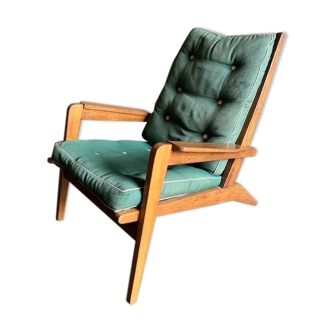 Airborne FS105 oak and fabric armchair by Pierre Guariche - 1950s