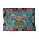 Turquoise floral wool rug, handmade in Romania. Vintage carpet 230X153 cm