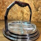 Old serving tray, art deco, beggar, silver metal, cut crystal