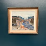 Original Swedish Oil on Canvas – “Landscape with River and Forest” by Kaj – Signed – Vintage & Framed – 60 × 52 cm (23.6" × 20.5")
