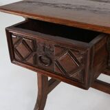 Table console espagnole ancienne en chêne avec tiroirs fabriqués à la main, 18ème siècle