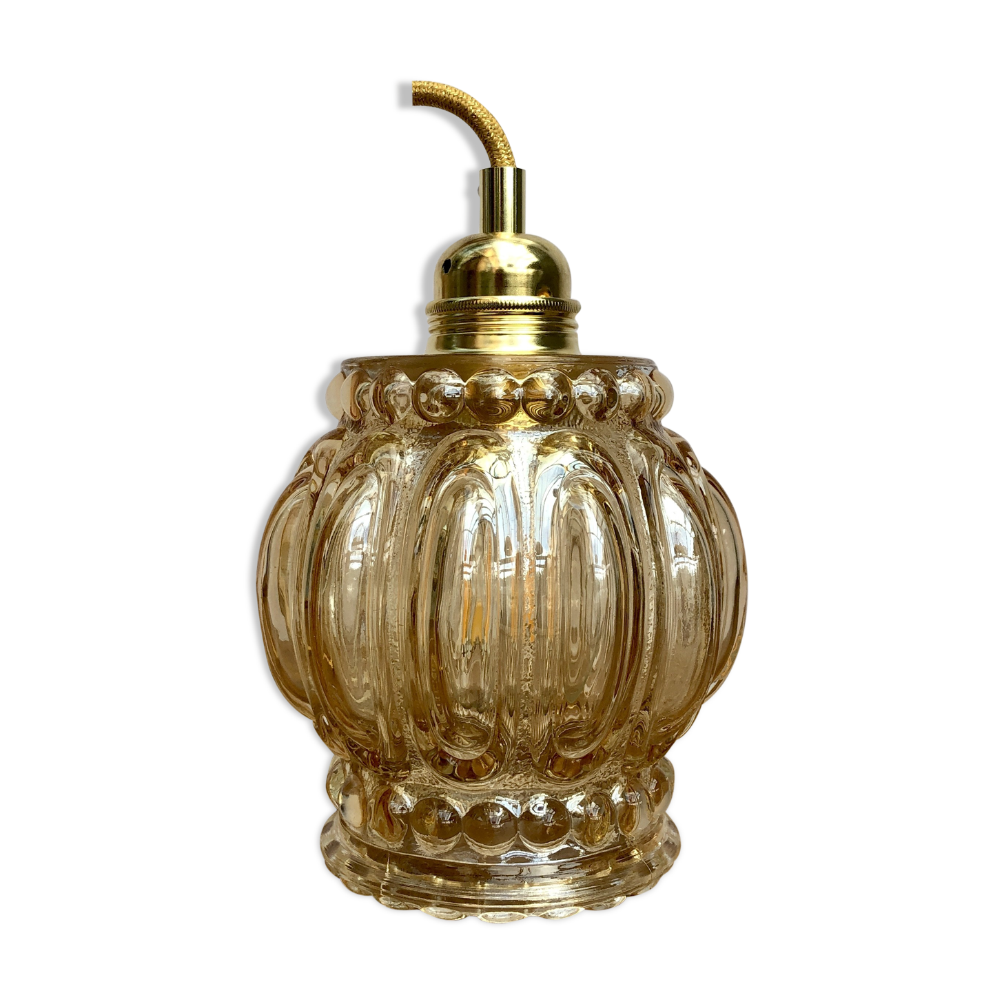 Vintage amber glass globe hand lamp