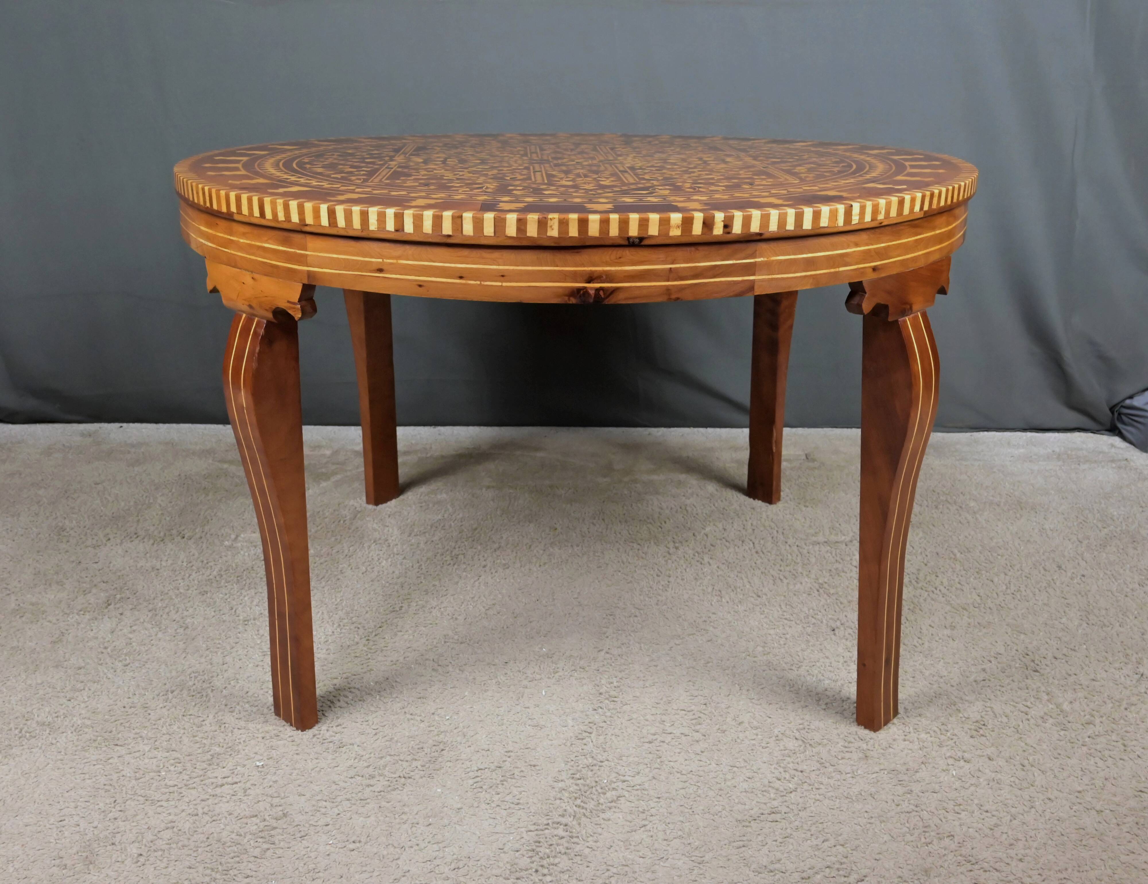 Large Moroccan Tea Table in Marquetry – 20th Century