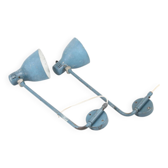Paire de lampes murales en métal laqué bleu, Ateljé Lyktan HANS BERGSTRÖM