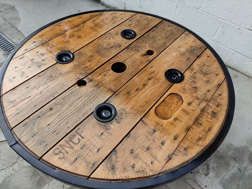 Unique Industrial Coffee Table Ringed Touret SNCF 120 cm.