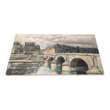 Oil on canvas Paris bridge signed