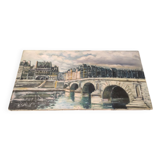 Oil on canvas Paris bridge signed