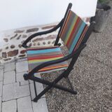 Duo of wood and canvas folding armchairs