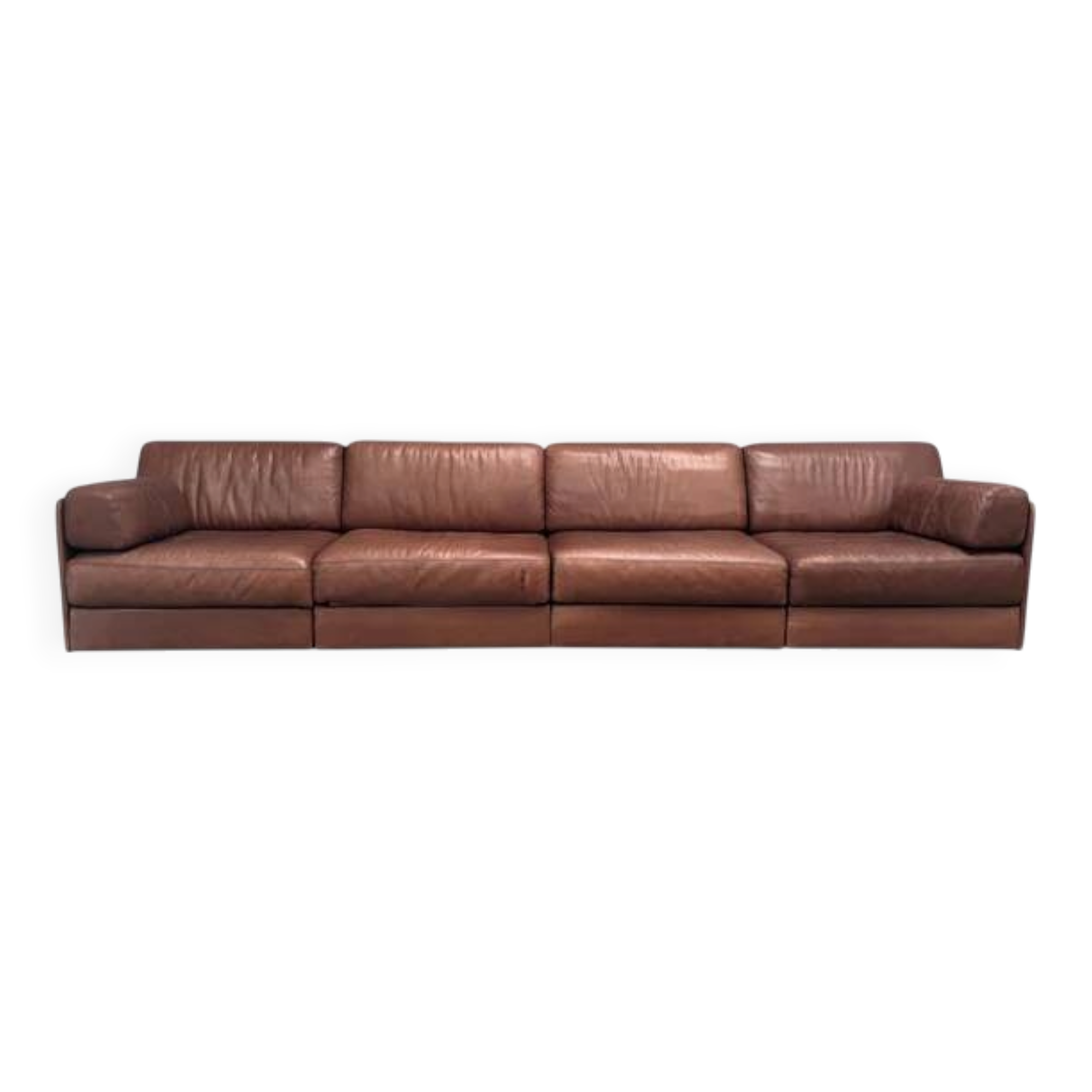 Brown leather modular sofa by De Sede; DS76, 1970s (straight)
